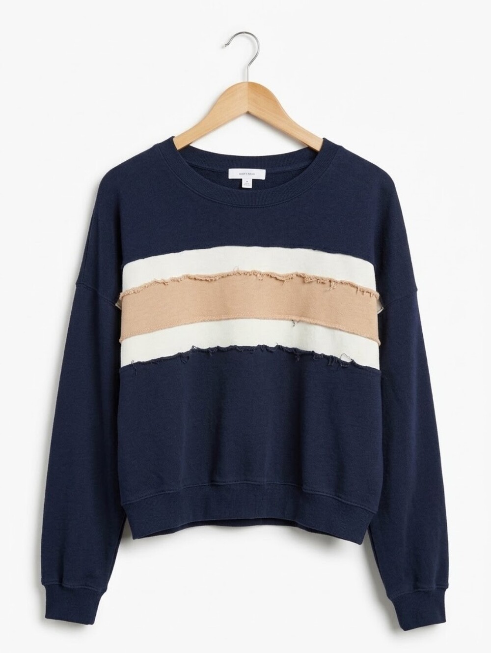 Aemi+Co Navy Crewneck Sweatshirt Sweater with Cream and Tan Center Size Small